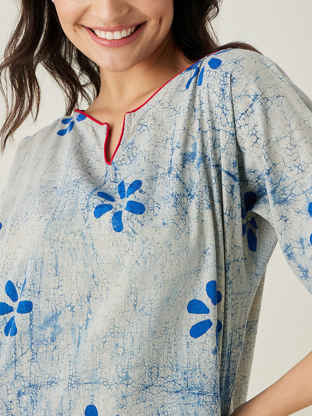 Women's Offwhite Indigo Printed Nightdress