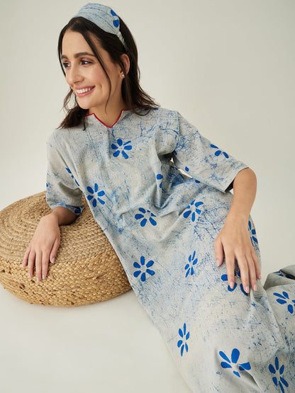 Women's Offwhite Indigo Printed Nightdress