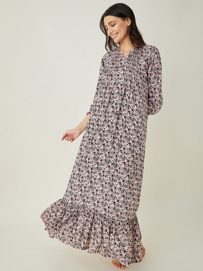 Women's Pink Floral Printed Maxi Nightdress
