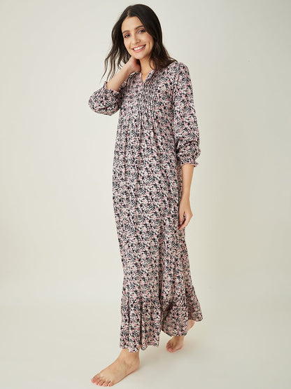 Women's Pink Floral Printed Maxi Nightdress