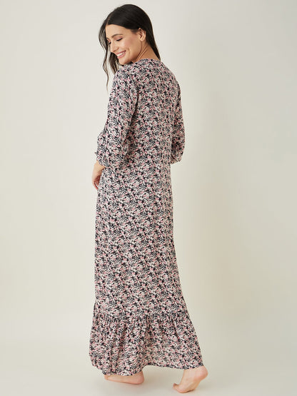Women's Pink Floral Printed Maxi Nightdress