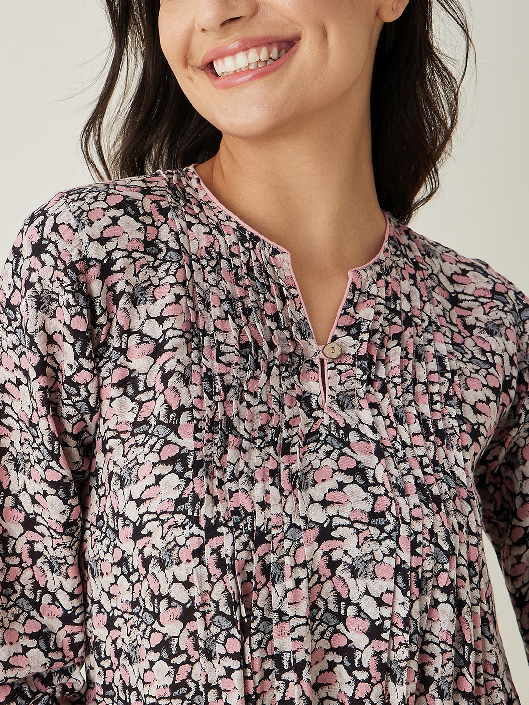 Women's Pink Floral Printed Maxi Nightdress