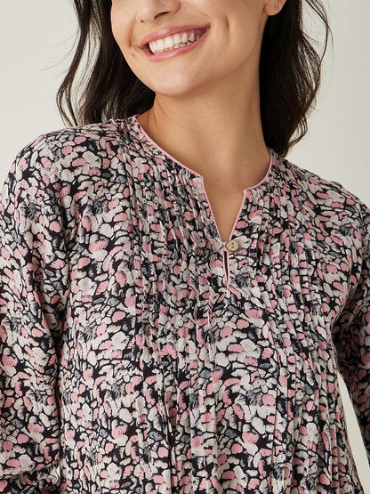 Women's Pink Floral Printed Maxi Nightdress