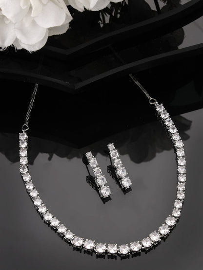 Women's silver plated CZ stone handcrafted jewellery set