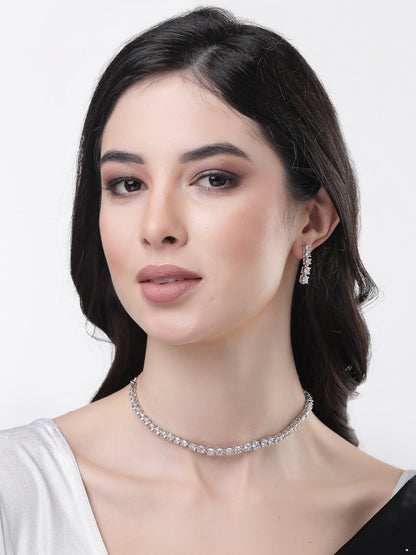 Women's silver plated CZ stone handcrafted jewellery set