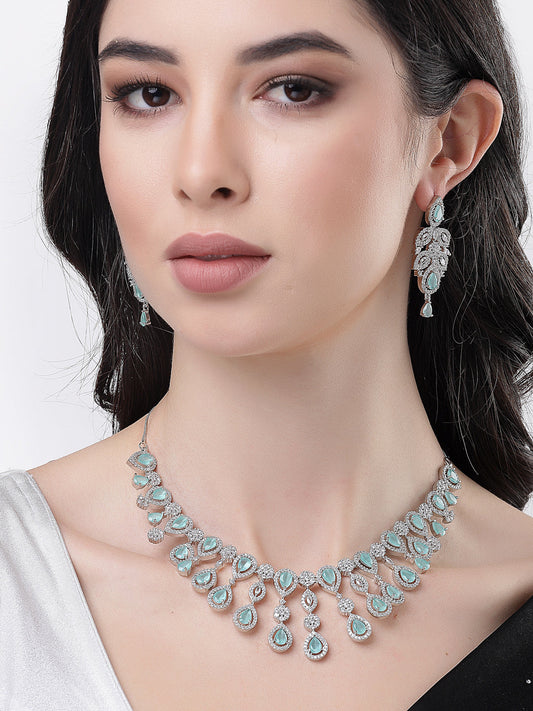Women's silver plated & Turquoise CZ stone handcrafted jewellery set