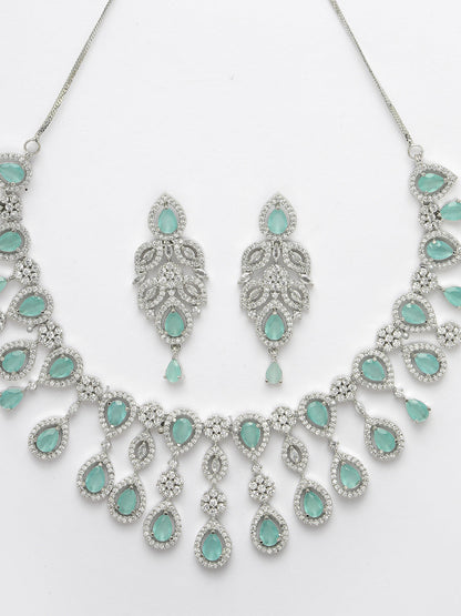 Women's silver plated & Turquoise CZ stone handcrafted jewellery set