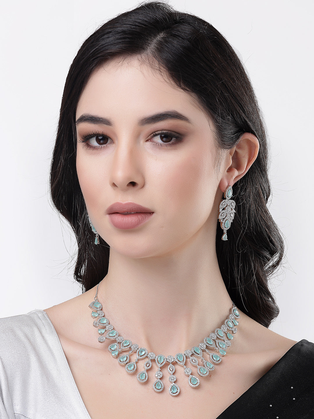 Women's silver plated & Turquoise CZ stone handcrafted jewellery set
