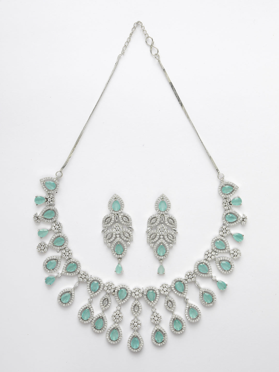 Women's silver plated & Turquoise CZ stone handcrafted jewellery set