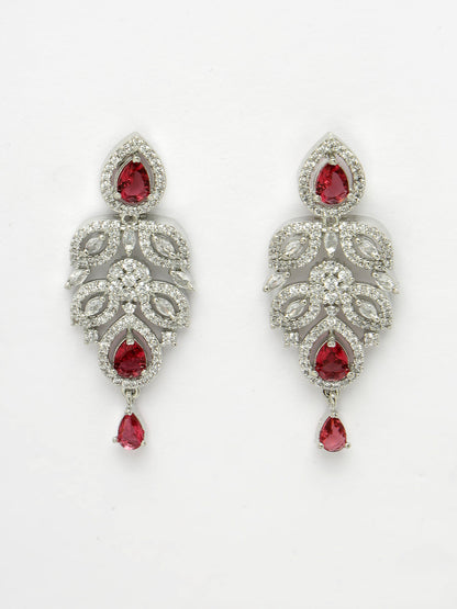 Women's silver plated & Maroon CZ stone handcrafted jewellery set
