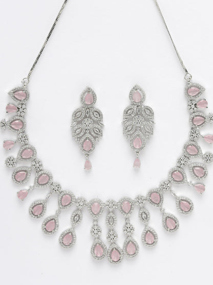 Women's silver plated & Pink CZ stone handcrafted jewellery set