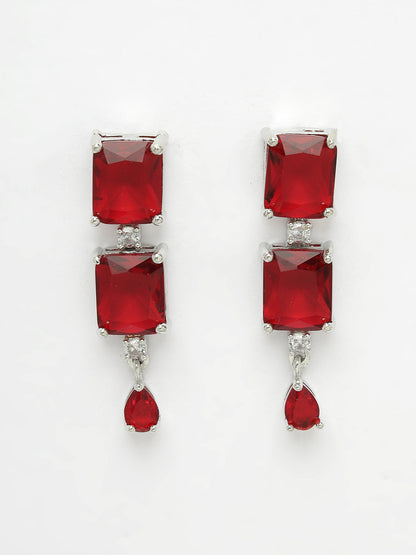 Women's silver plated & Maroon CZ stone handcrafted jewellery set