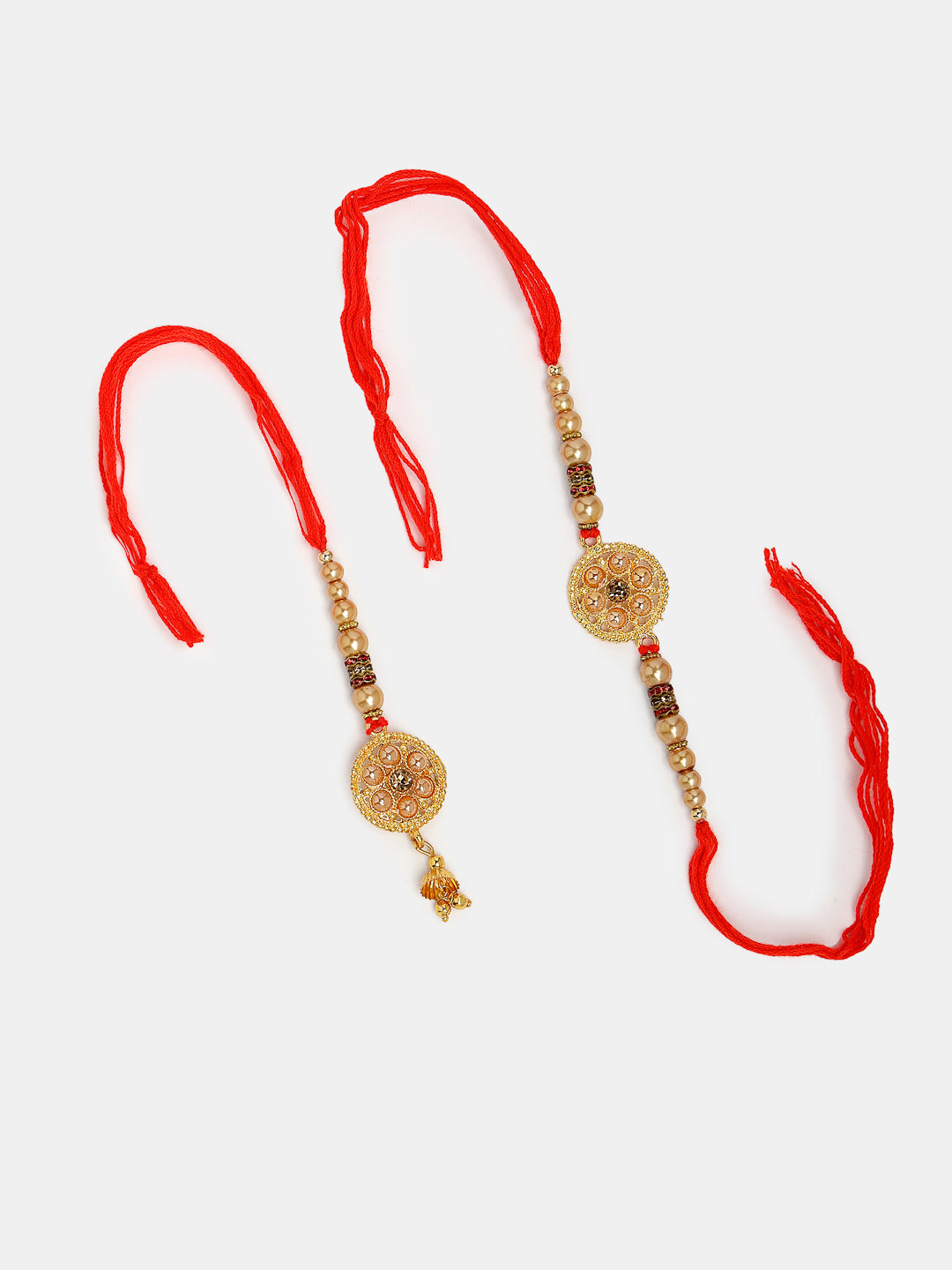 Set Of 2 Gold-Toned Bhaiya Bhabi Rakhi With Roli Chawal & Chocolate