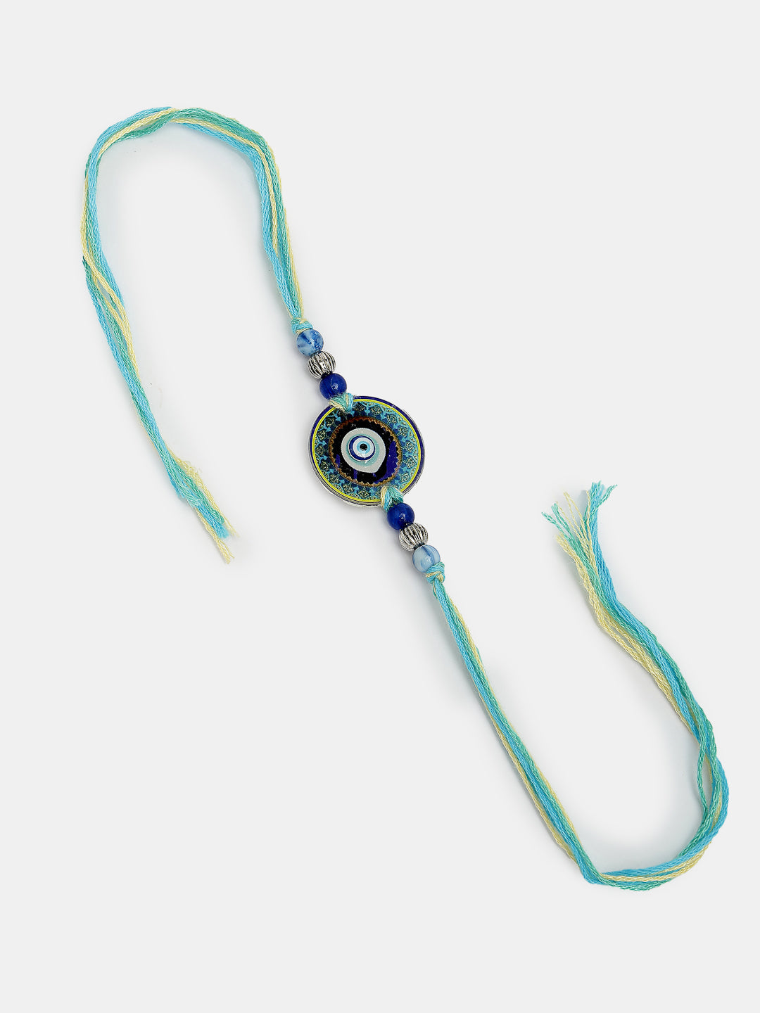 Set Of 2 Blue Evil Eye & Beaded Bhaiya Bhabi Rakhi With Roli Chawal & Chocolate