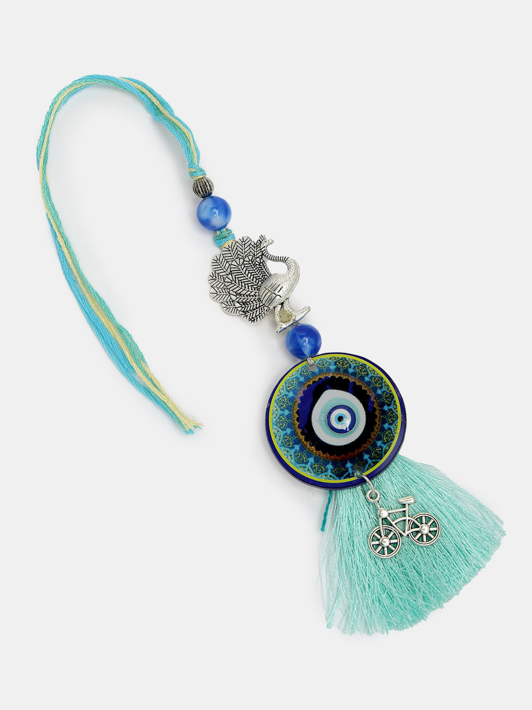 Set Of 2 Blue Evil Eye & Beaded Bhaiya Bhabi Rakhi With Roli Chawal & Chocolate