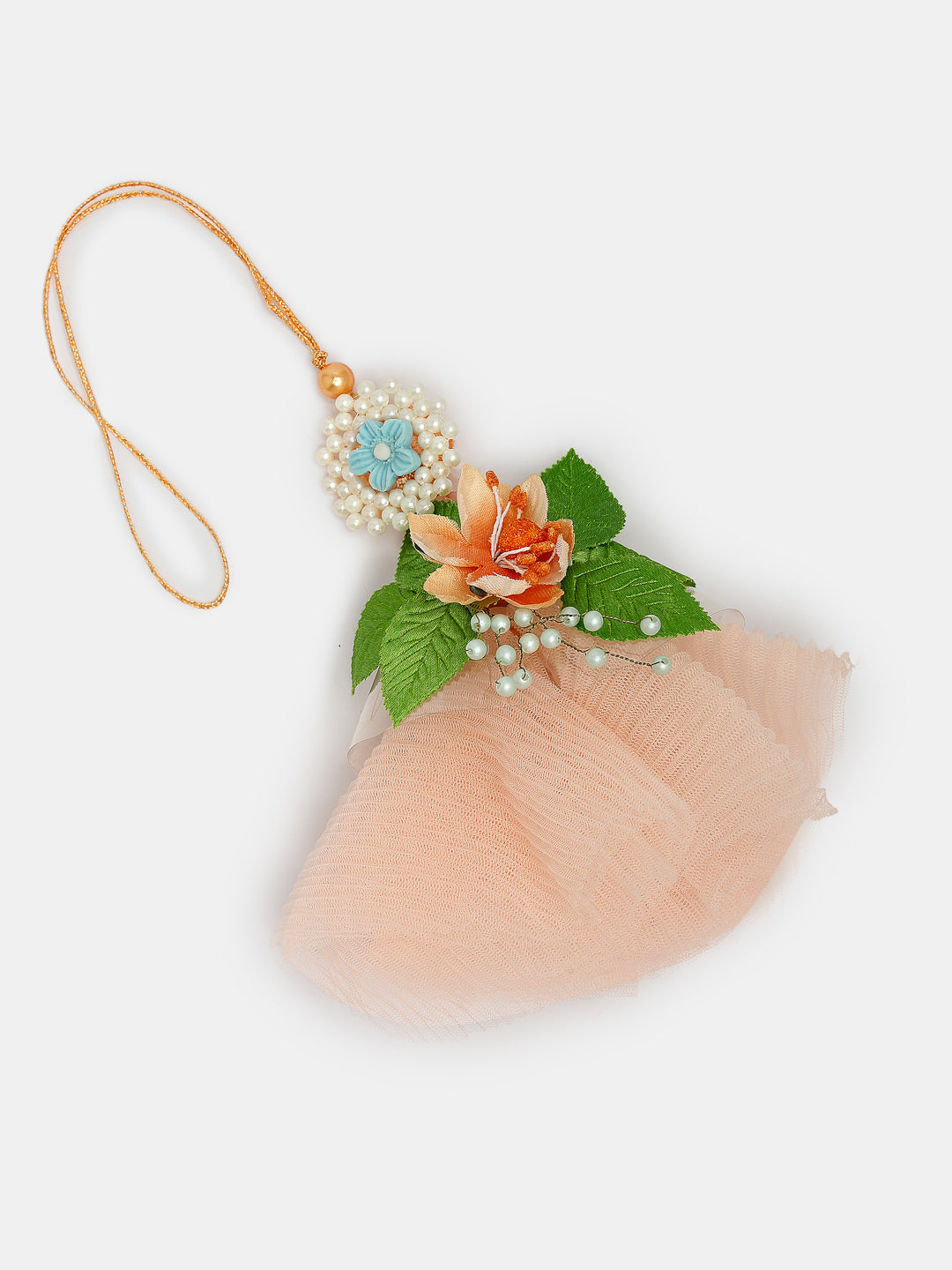 Set Of 2 Peach Floral Design Pearl Beaded Bhaiya Bhabi Rakhi With Roli Chawal