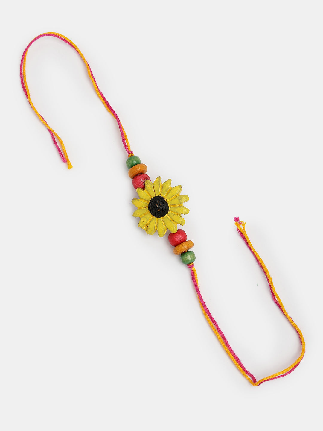 Set Of 2 Red & Yellow Mirror Work Handcrafted Bhaiya Bhabi Rakhi With Roli Chawal