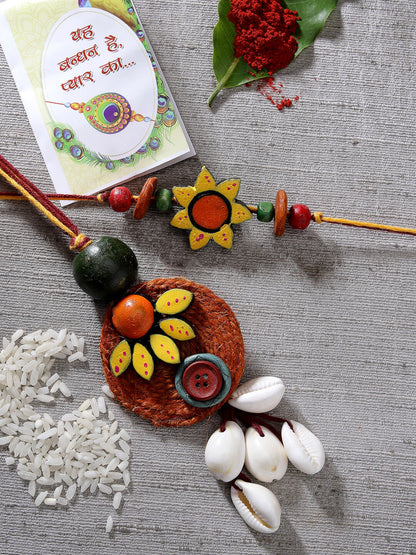 Set Of 2 Multicolor Sea Shell Handcrafted Bhaiya Bhabhi Rakhi With Roli Chawal