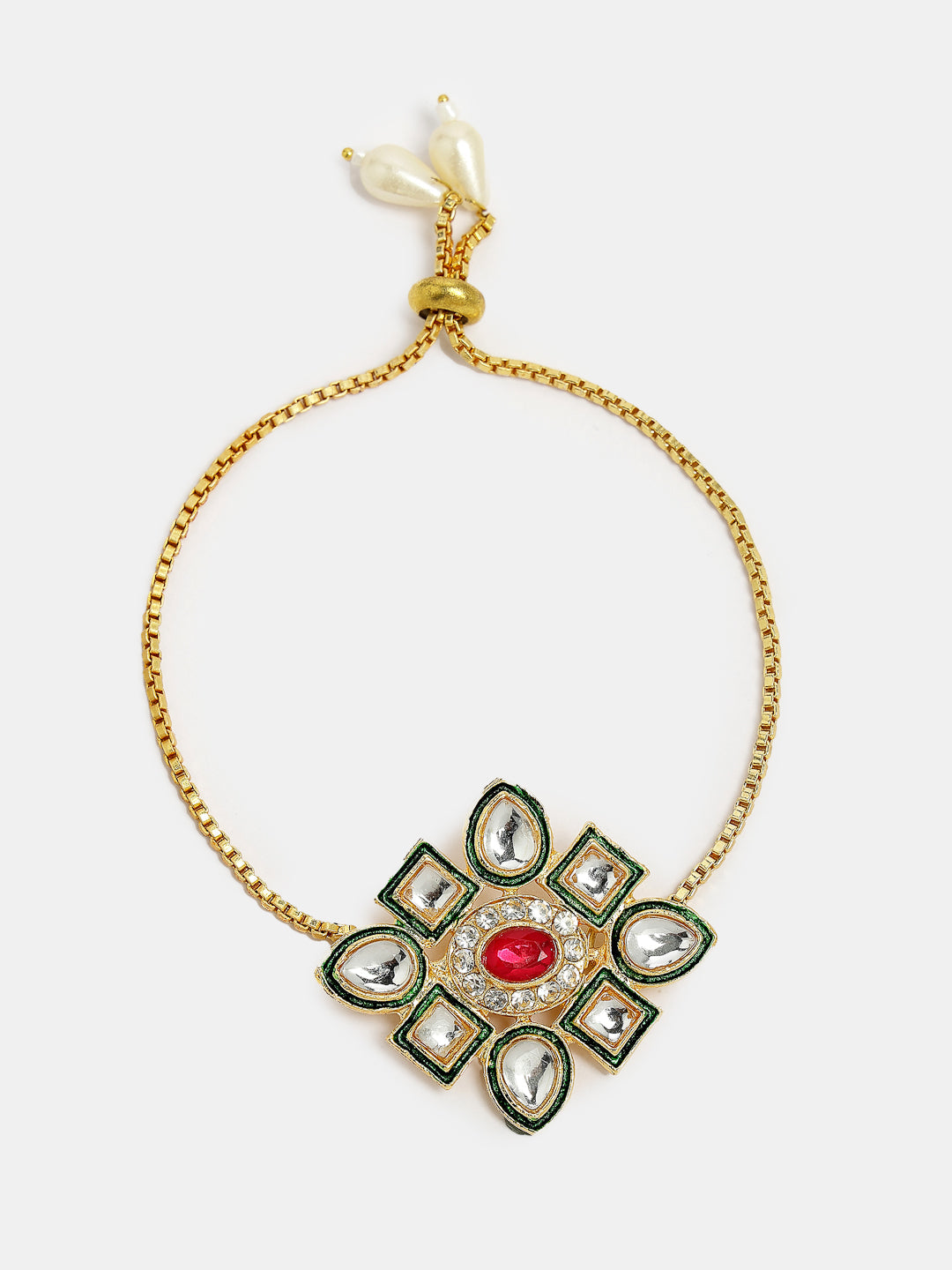 Set Of 2 Gold Kundan-Studded Handcrafted Wraparound Rakhi Set With Roli Chawal & Chocolate