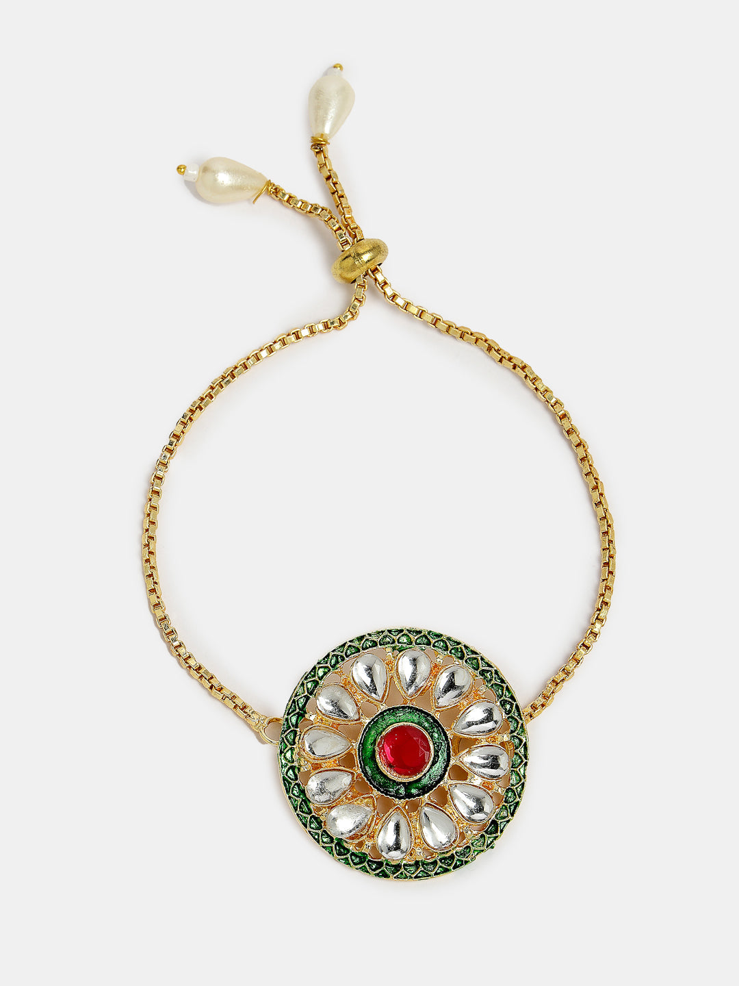Set Of 2 Gold Kundan-Studded Handcrafted Wraparound Rakhi Set With Roli Chawal & Chocolate