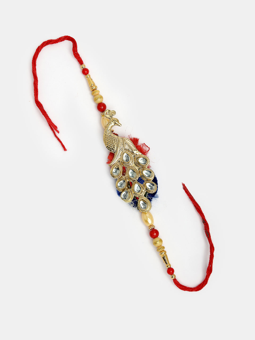 Set Of 2 Gold-Toned Peacock Design Stone-Studded Bhaiya Bhabhi Rakhi With Roli Chawal
