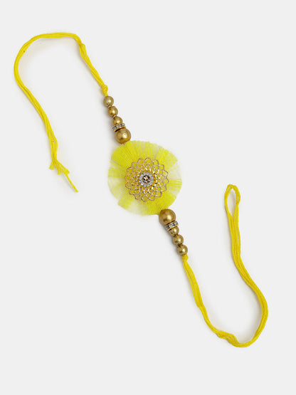 Set Of 2 Yellow Peacock Design Bhaiya Bhabhi Rakhi With Roli Chawal & Chocolate
