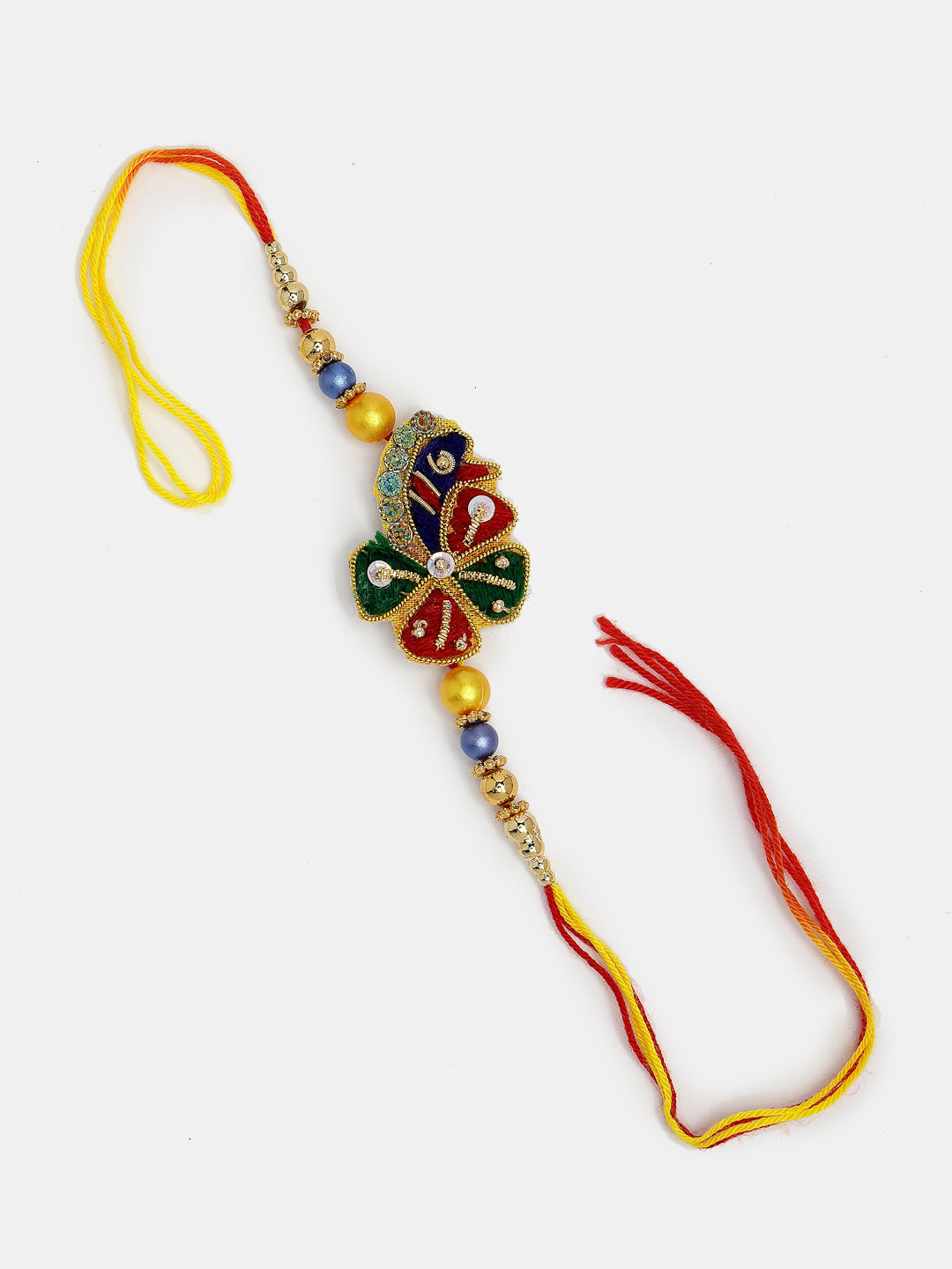 Set Of 2 Multicolor Thread Work & Beaded Bhaiya Bhabhi Rakhi With Roli Chawal