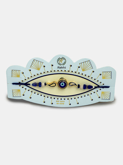 Set Of 2 Blue Evil Eye Beaded Bhaiya Bhabhi Rakhi With Roli Chawal