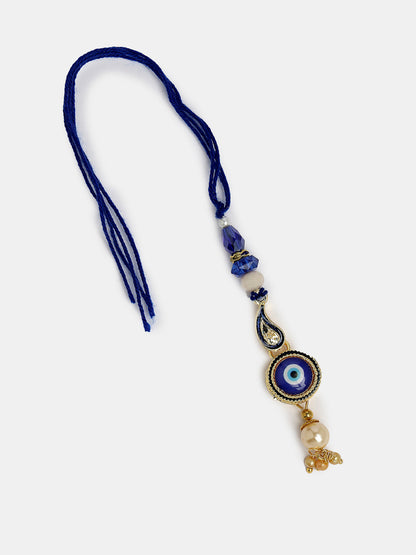 Set Of 2 Blue Evil Eye Beaded Bhaiya Bhabhi Rakhi With Roli Chawal