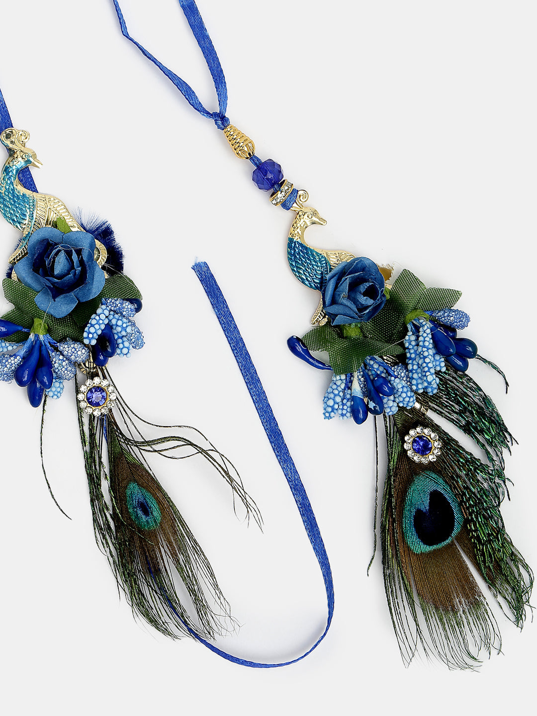 Set Of 2 Blue Peacock Design Bhaiya Bhabhi Rakhi With Roli Chawal & Chocolate