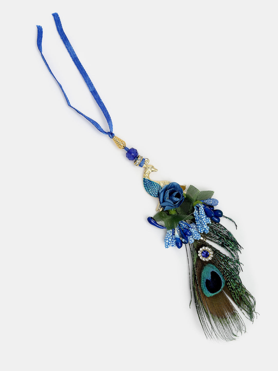 Set Of 2 Blue Peacock Design Bhaiya Bhabhi Rakhi With Roli Chawal