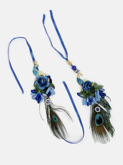 Set Of 2 Blue Peacock Design Bhaiya Bhabhi Rakhi With Roli Chawal