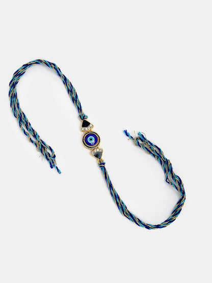 Set Of 2 Blue Evil Eye Bhaiya Bhabhi Rakhi With Roli Chawal