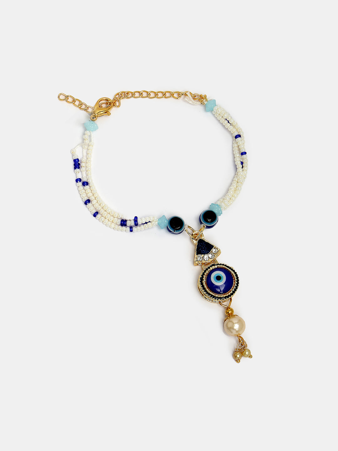 Set Of 2 Blue Evil Eye Bhaiya Bhabhi Rakhi With Roli Chawal