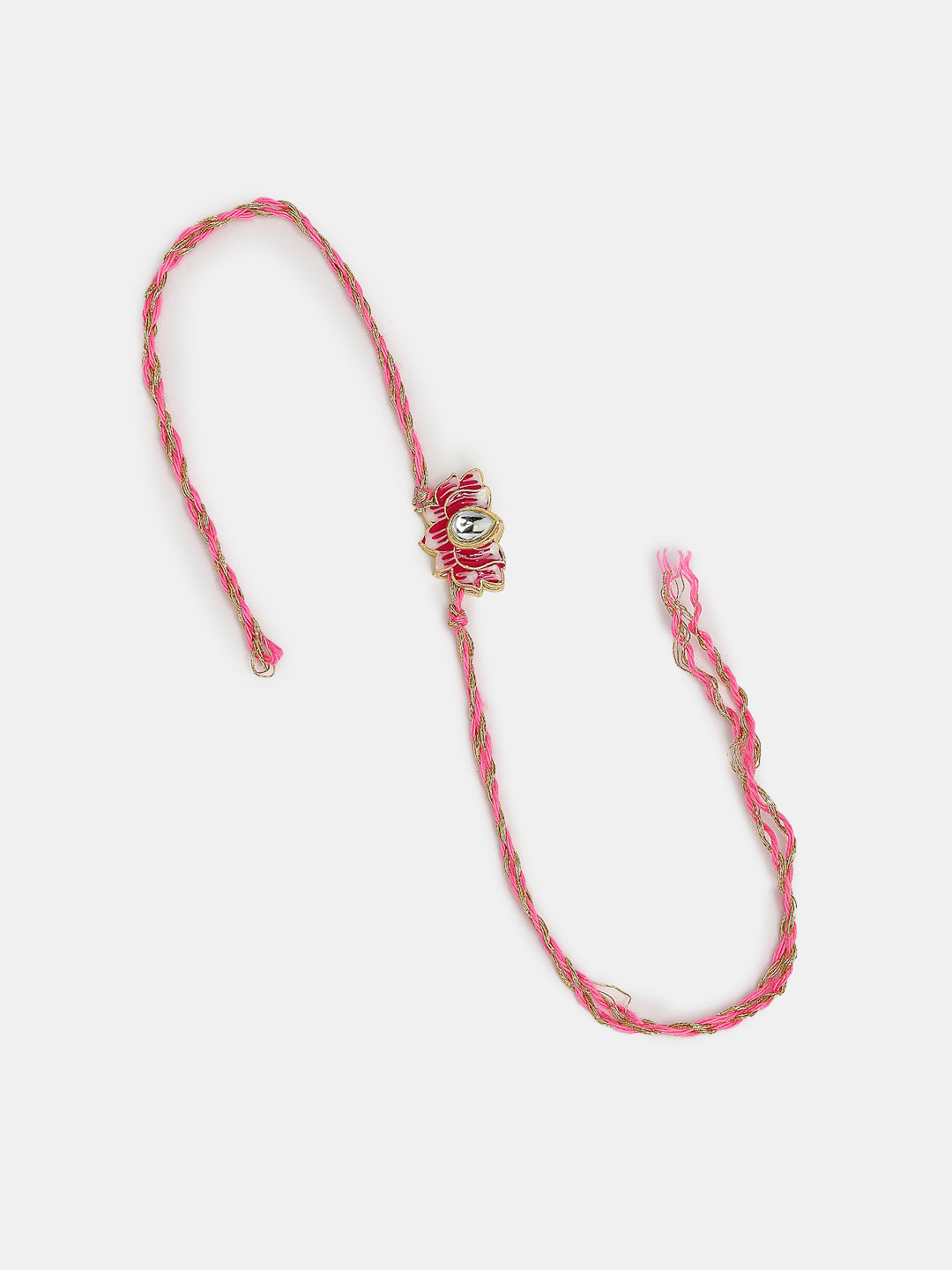 Set Of 2 Pink Lotus Shape Kundan Stone-Studded & Beaded Bhaiya Bhabhi Rakhi With Roli Chawal