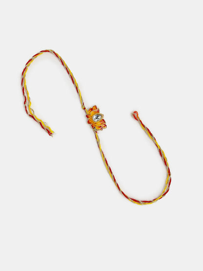 Set Of 2 Peach Lotus Shape Kundan Stone-Studded & Beaded Bhaiya Bhabhi Rakhi With Roli Chawal