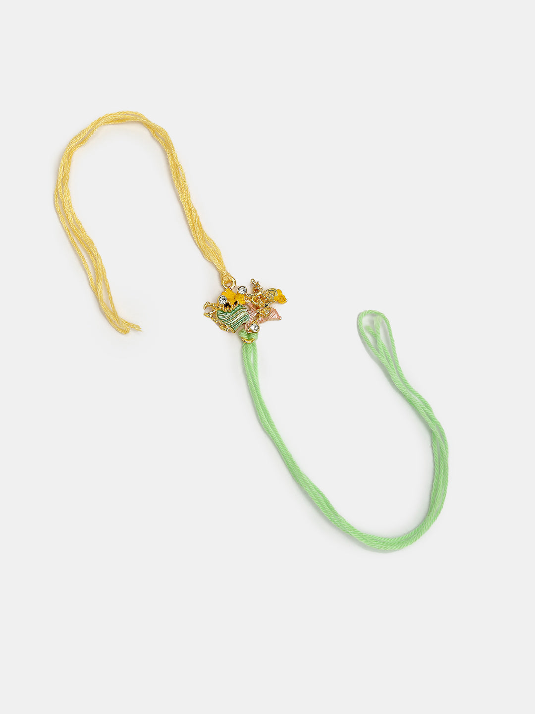 Set Of 2 Multicolor Gold-Toned Radha Krishna Beaded Bhaiya Bhabhi Rakhi With Roli Chawal