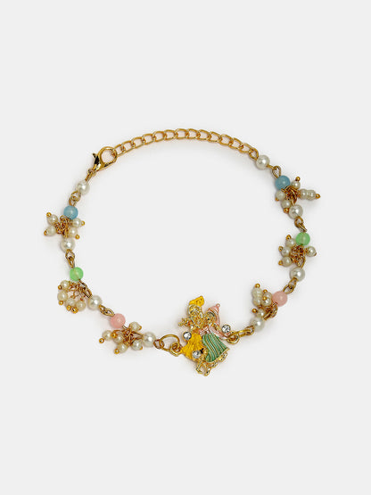 Set Of 2 Multicolor Gold-Toned Radha Krishna Beaded Bhaiya Bhabhi Rakhi With Roli Chawal