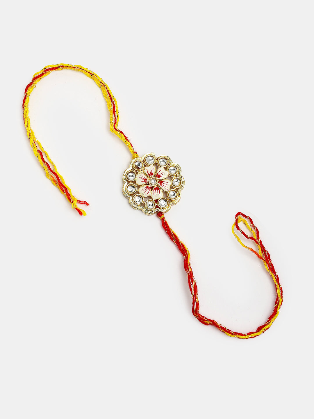 Set Of 2 Gold Kundan-Studded Bhaiya Bhabhi Rakhi Set With Roli Chawal & Chocolate