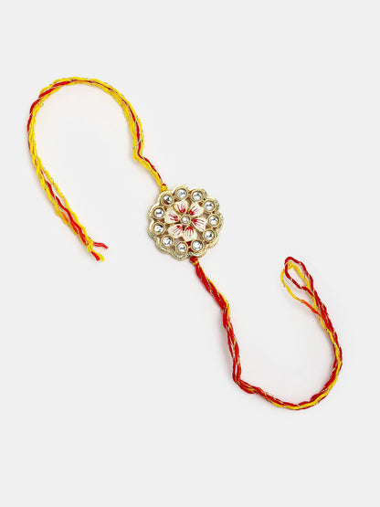 Set Of 2 Gold Kundan-Studded Bhaiya Bhabhi Rakhi Set With Roli Chawal