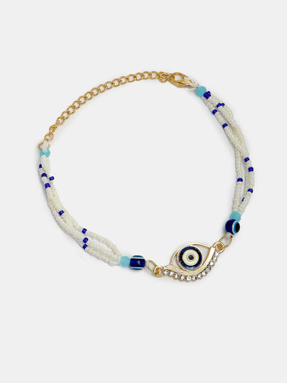 Set Of 2 Blue Evil Eye Bhaiya Bhabhi Rakhi Set With Roli Chawal & Chocolate