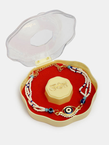 Set Of 2 Blue Evil Eye Bhaiya Bhabhi Rakhi Set With Roli Chawal