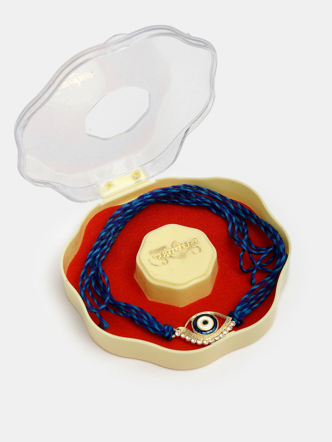 Set Of 2 Blue Evil Eye Bhaiya Bhabhi Rakhi Set With Roli Chawal