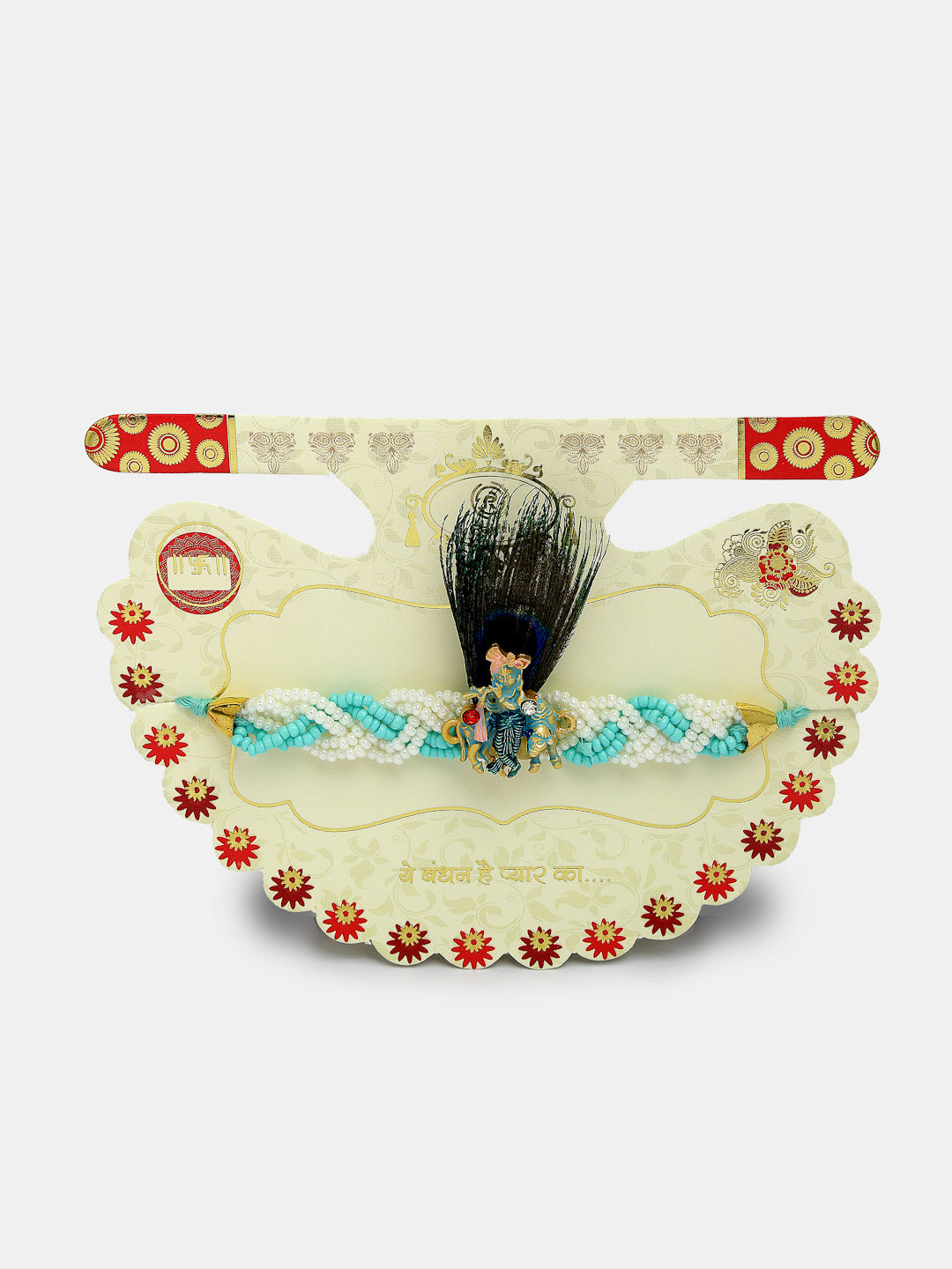 Set Of 2 Blue Krishna Pearl Bhaiya Bhabhi Rakhi With Roli Chawal & Chocolate
