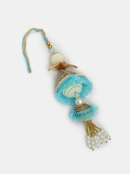 Set Of 2 Blue Krishna Pearl Bhaiya Bhabhi Rakhi With Roli Chawal & Chocolate