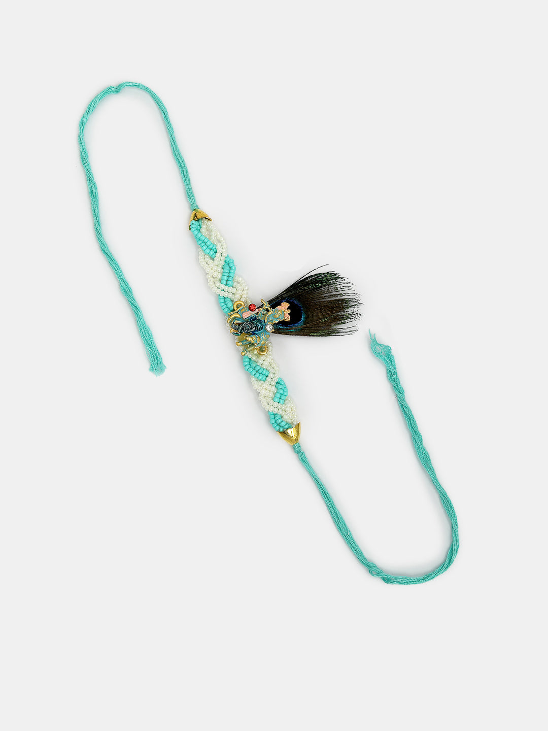 Set Of 2 Blue Krishna Pearl Bhaiya Bhabhi Rakhi With Roli Chawal & Chocolate