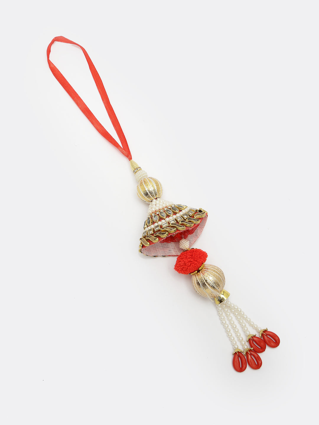 Set Of 2 Gold & Red Kundan-Studded Bhaiya Bhabhi Rakhi With Roli Chawal