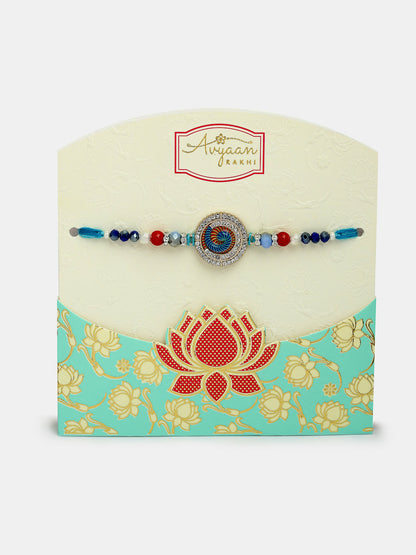 Set Of 2 Blue Kundan-Studded & Beaded Bhaiya Bhabhi Rakhi With Roli Chawal & Chocolate