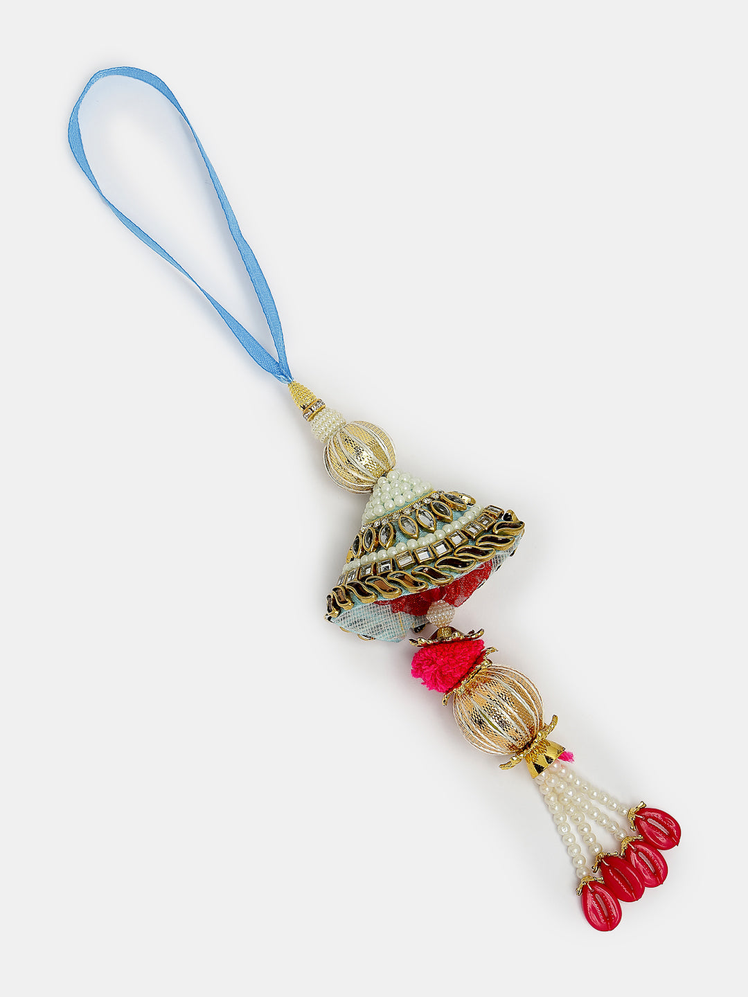Set Of 2 Blue Kundan-Studded & Beaded Bhaiya Bhabhi Rakhi With Roli Chawal