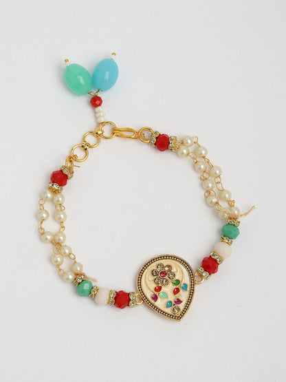 Set Of 2 Multicolor Stone-Studded & Beaded Bhaiya Bhabhi Rakhi With Roli Chawal